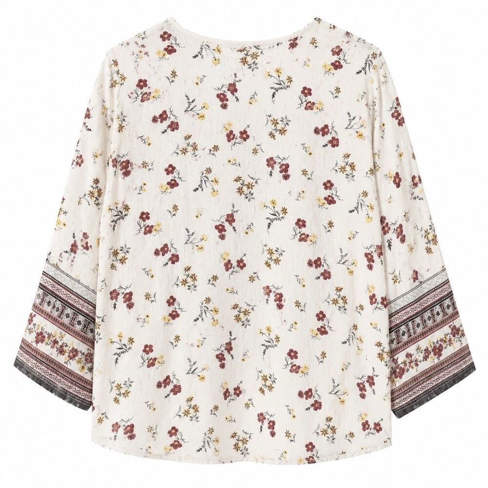 EST 1946 Floral Boho Peasant Blouse XL Rayon Wrap Look V Neck Cottagecore Top - Picture 3 of 8